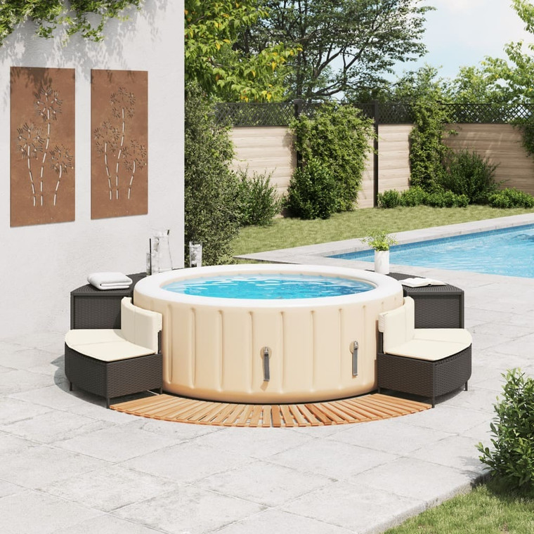  Hot Tub Surround Black Poly Rattan and Solid Wood Acacia A949-3270635