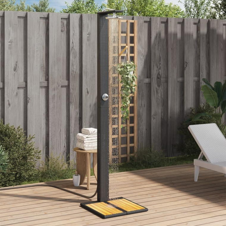  Outdoor Shower Black 19.7"x21.7"x88.2" Poly Rattan and Acacia Wood A949-368206