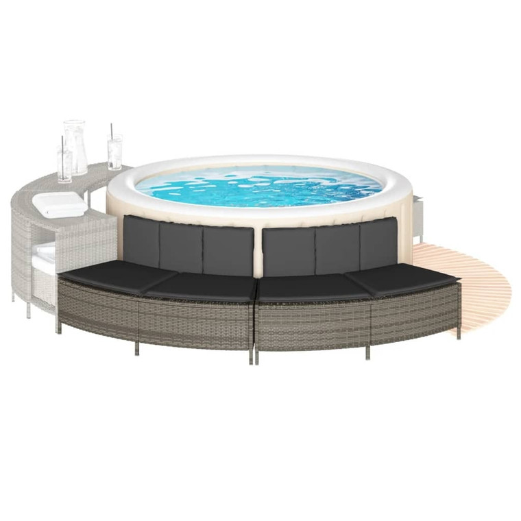 Hot Tub Benches with Cushions 2 pcs Gray Poly Rattan A949-365617