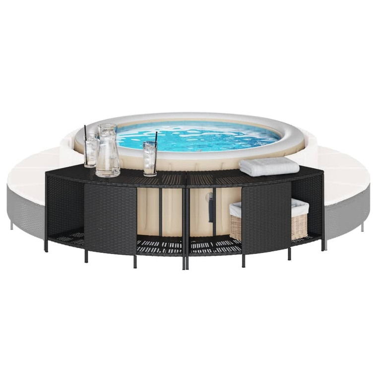  Storage Shelves for Hot Tub 2 pcs Black Poly Rattan A949-365620