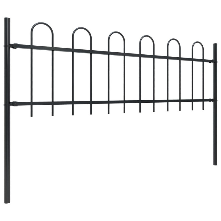  Garden Fence with Hoop Top Steel 141.3"x23.6" Black A949-277639