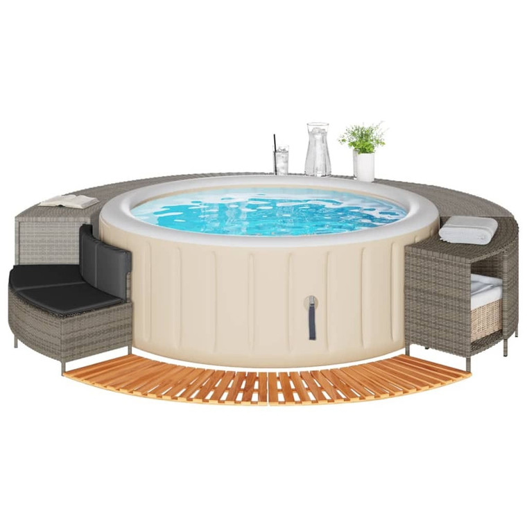  Hot Tub Surround Gray Poly Rattan and Solid Wood Acacia A949-365615