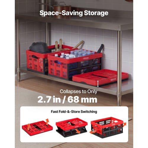 Plastic Collapsible Storage Bins, 32L 3 Packs, Stackable Folding Storage Crates with Handles, Holds E415-KZDSLCWKHHS3SN2K5001V0