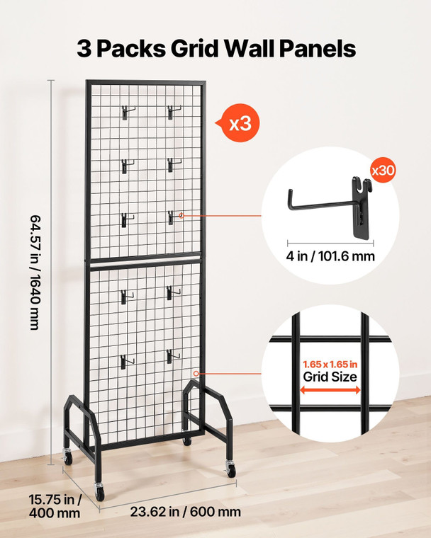 3 Packs Grid Wall Panels, 1.9 x 5.4 ft Wire Grid Panels Display Rack, Movable Art Display Shelf wit E415-LSWGQ6070INC9Q86I001V0