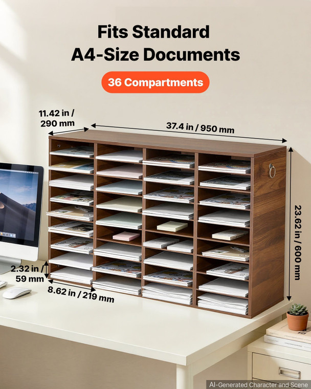 Wood Literature Organizer 36 Compartments Office Mailboxes Brown, Countertop Literature Sorter for  E415-WJZLFPJRZBC3YKZ59001V0