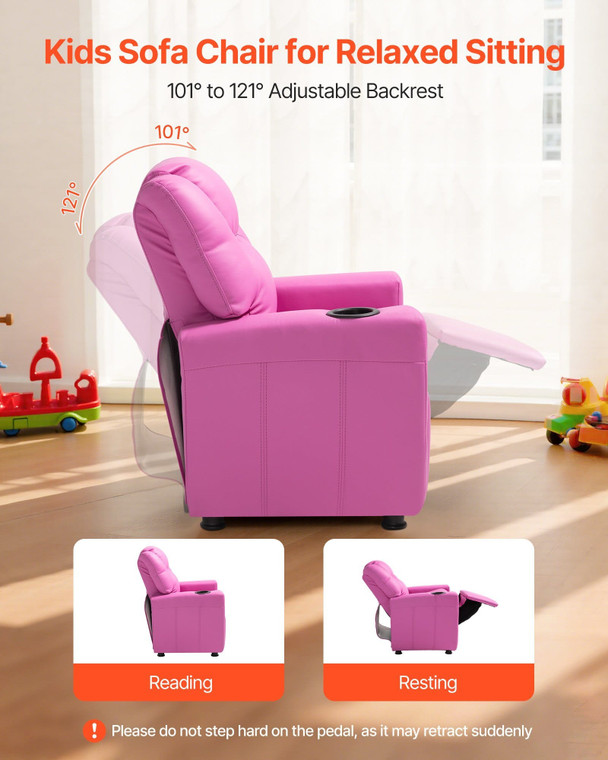 Kids Reclining Chair, Toddler Recliner with Cup Holder, 101?° to 121?° Adjustable Backrest, Easy-to E415-ETTYPGKFHS21PI6YW001V0