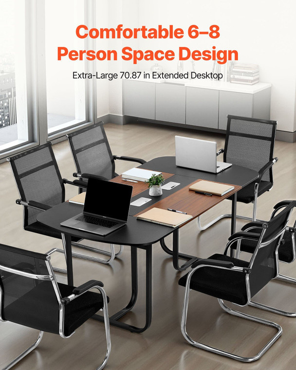 Conference Table, 6 ft Oval Office Meeting Table for 6-8 Person, Modern Seminar Desk with Metal Leg E415-BGHYZTYX6FT0CCUFW001V0