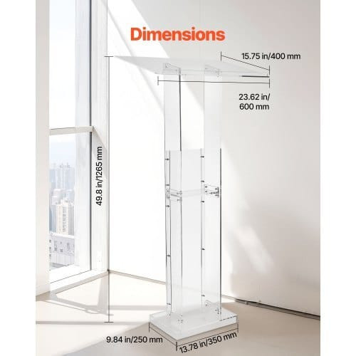 Podium Stand, 50-Inch Acrylic Lectern, Portable Laptop Desk with Wide Reading Surface and Storage S E415-JT1CGKYKL46IHZ6BL001V0
