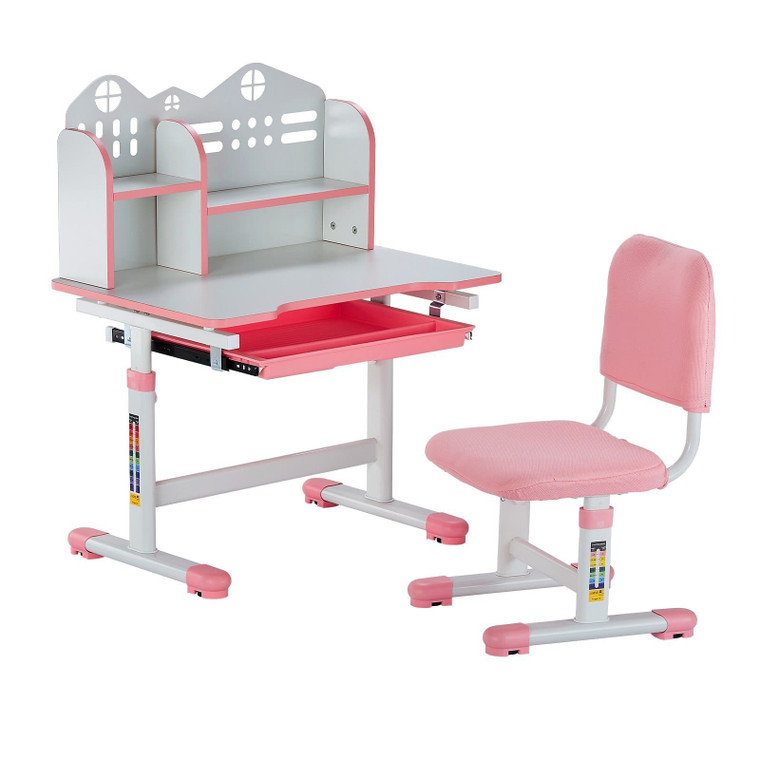 Kids Study Chair and Desk Set, Study Desk and Chair for Kids with Bookshelf and Storage Drawer, Adj E415-ETXXZYDSJK20IW519V0