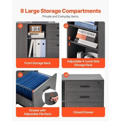 3 Drawer Wooden File Cabinet, Mobile Filing Cabinet with Power Strip, Lockable Rolling File Storage E415-MZHXWJJDDBHBFYDCG001V1