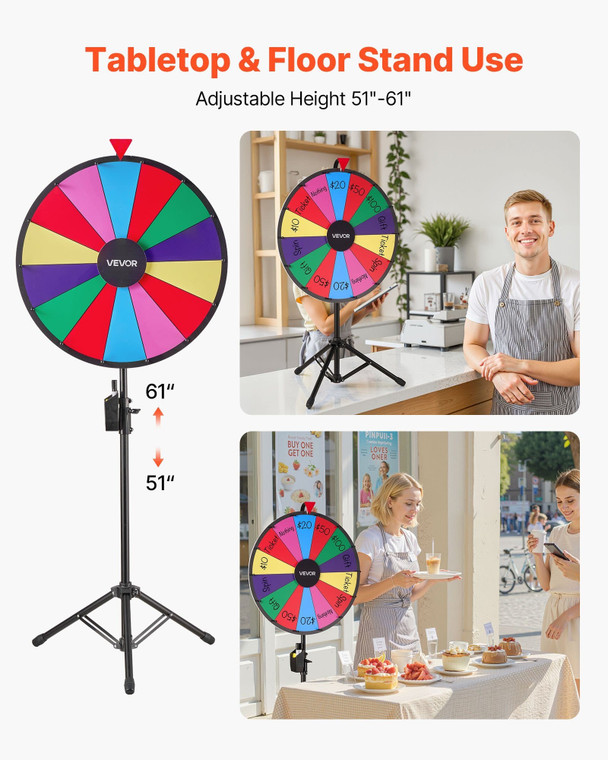 24 in Spinning Prize Wheel, 14 Slots Spinning Wheel with Tripod, Adjustable Height Win Fortune Roul E415-SJZJKCJZP24I4294E001V0