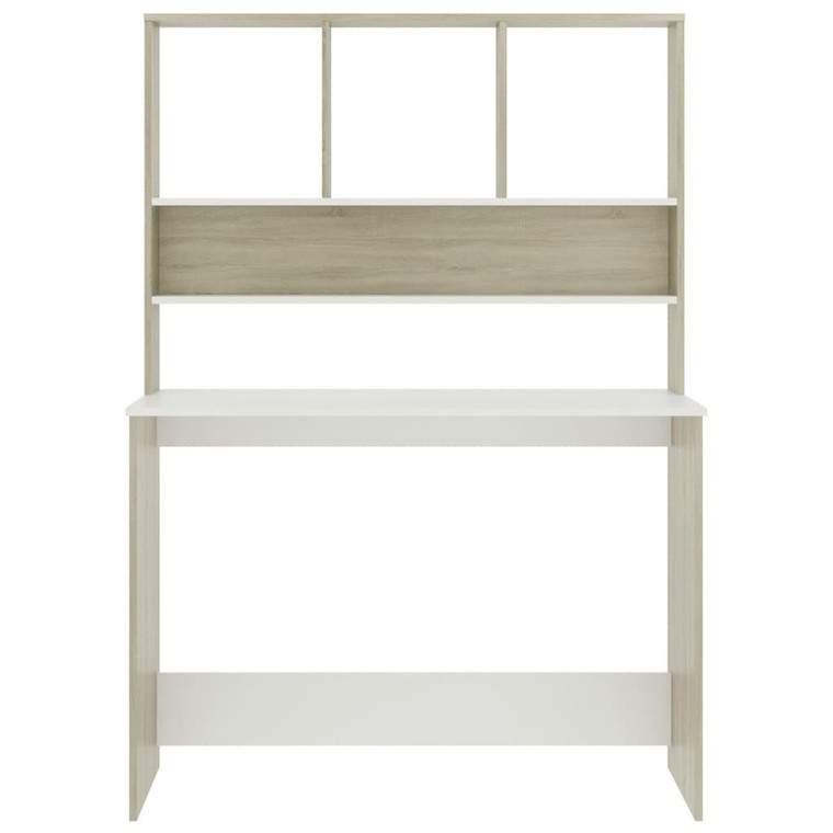 Desk with Shelves White and Sonoma Oak 43.3"x17.7"x61.8" Engineered Wood A949-800392