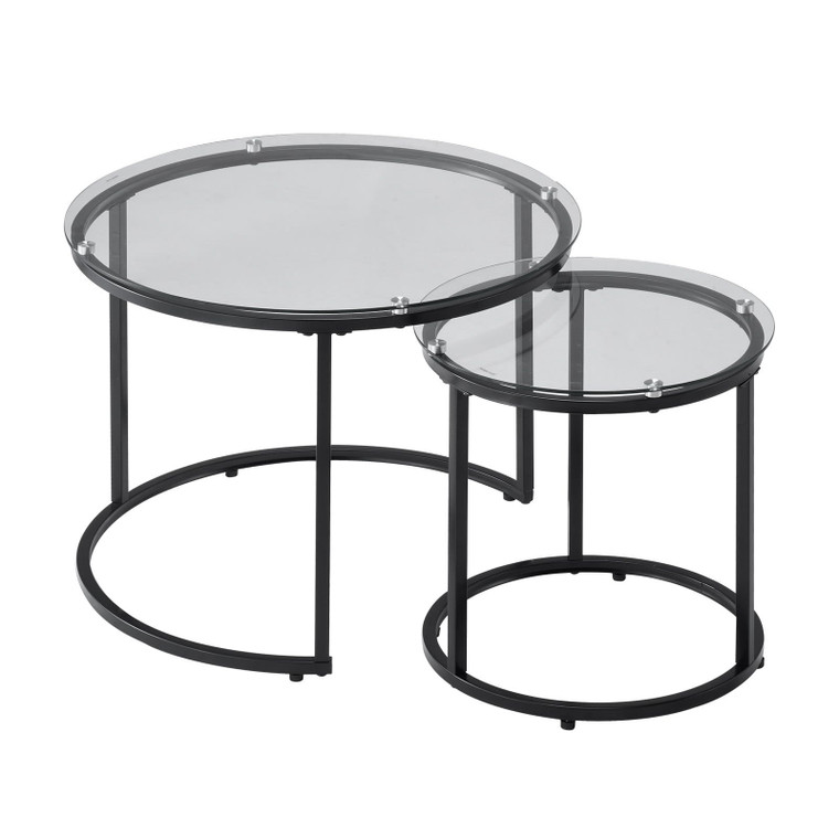 Nesting Coffee Table Set of 2, 23.6 in Round Coffee Table, Glass Nesting Tables for Small Place, Mo E415-QTZTBYXKJTT2PVR8P001V0