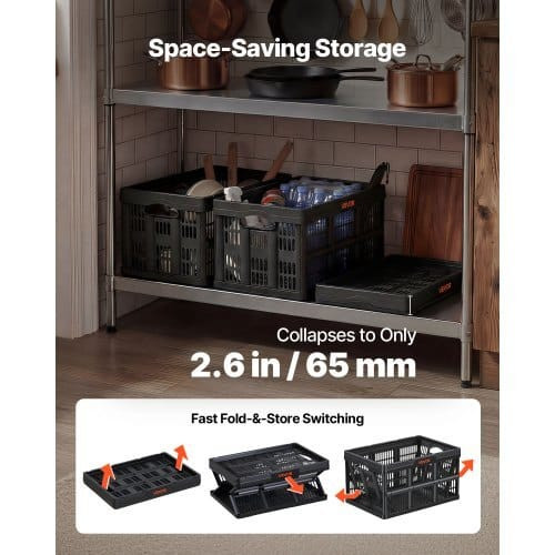 Plastic Collapsible Storage Bins, 45L 3 Packs, Stackable Folding Storage Crates with Handles, Holds E415-KZDSLCWKHS45UD0DE001V0
