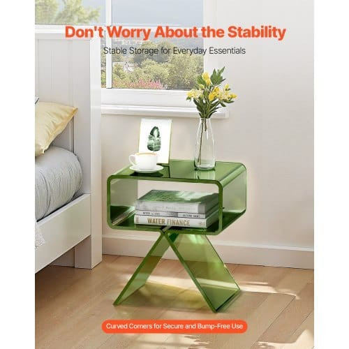 Acrylic Nightstand Side Table, Modern Clear Bedside Table with Storage Shelf, Transparent Small End E415-YKLZBZYTSJXESLMY4001V0