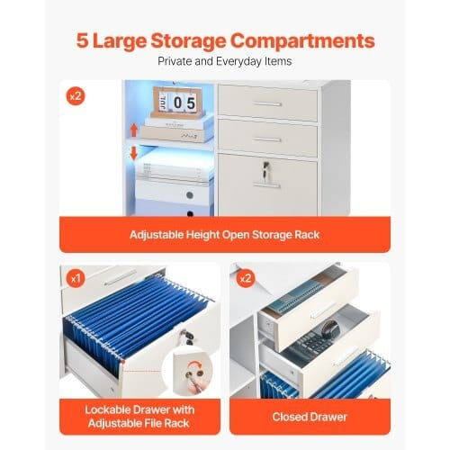 3 Drawer Wooden File Cabinet, Mobile Filing Cabinet with Light Strip, Lockable Rolling File Storage E415-MZHXWJJDDBHB1NWJK001V1