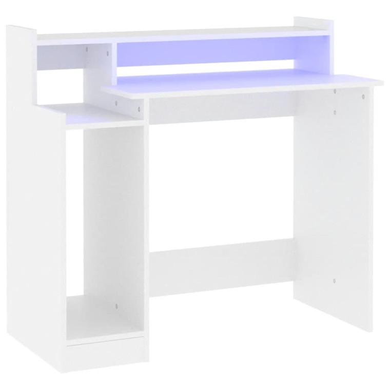 Desk with LED Lights White 38.2"x17.7"x35.4" Engineered Wood A949-805552