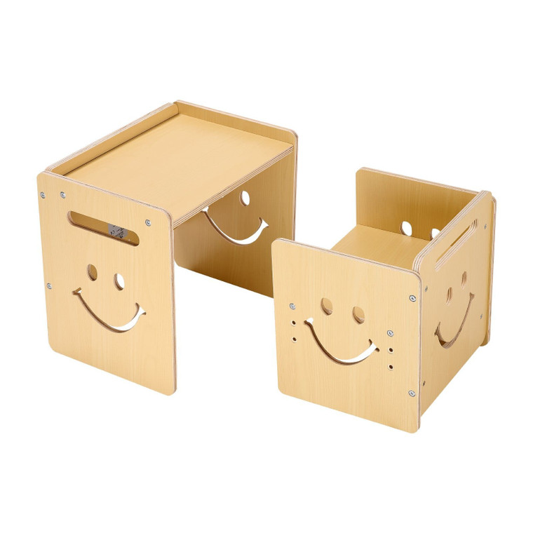 Montessori Weaning Table and Chair Set, 3 In 1 Wooden Toddler Table and Chairs with Chalkboard, Adj E415-ETDNZY1708118E4HMV0