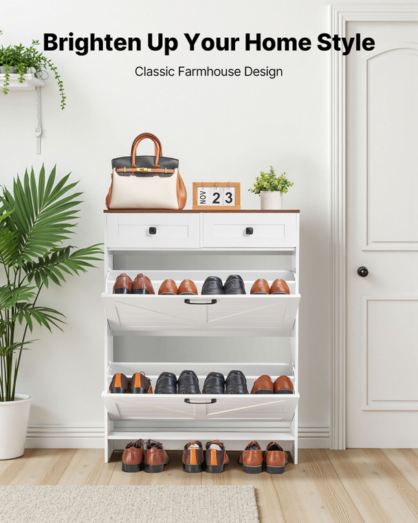 Shoe Cabinet with 2 Flip Drawers, Farmhouse Shoes Storage Cabinet with 2 Drawers and Anti-Tipping D E415-BCGBMJQTCZXJSBCZM001V0