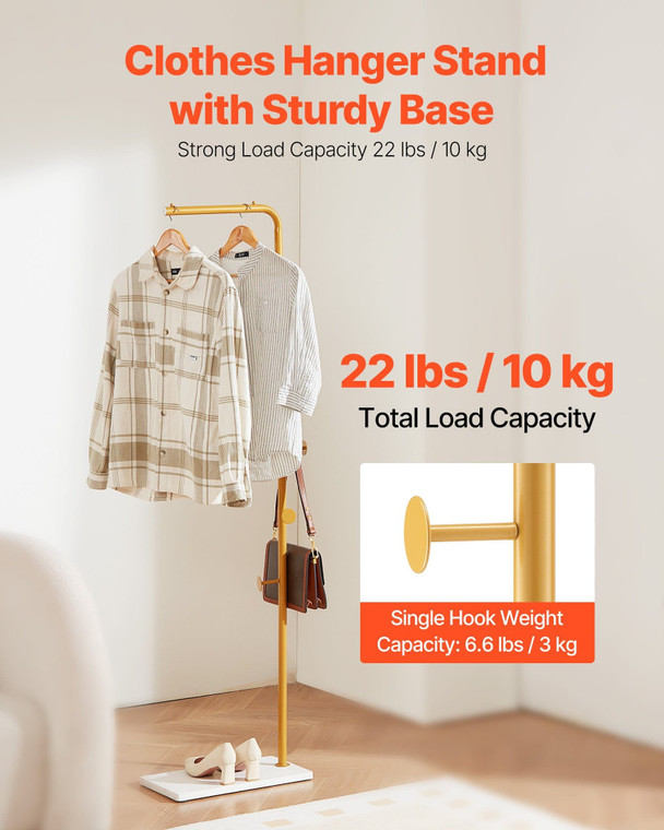 Coat Rack, Freestanding Coats Rack Stand with Quartz Stone Base & 3 Round Hooks, Free Standing Hall E415-YMJ7ZXJSSCP0YCM56001V0