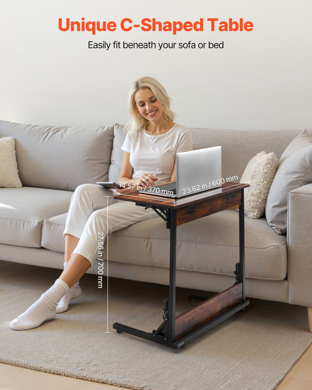 C Table, Folding C Shaped End Table with Metal Frame & Adjustable Feet, Foldable C Shaped Side Tabl E415-CZBHB24INCHBNUD8N001V0