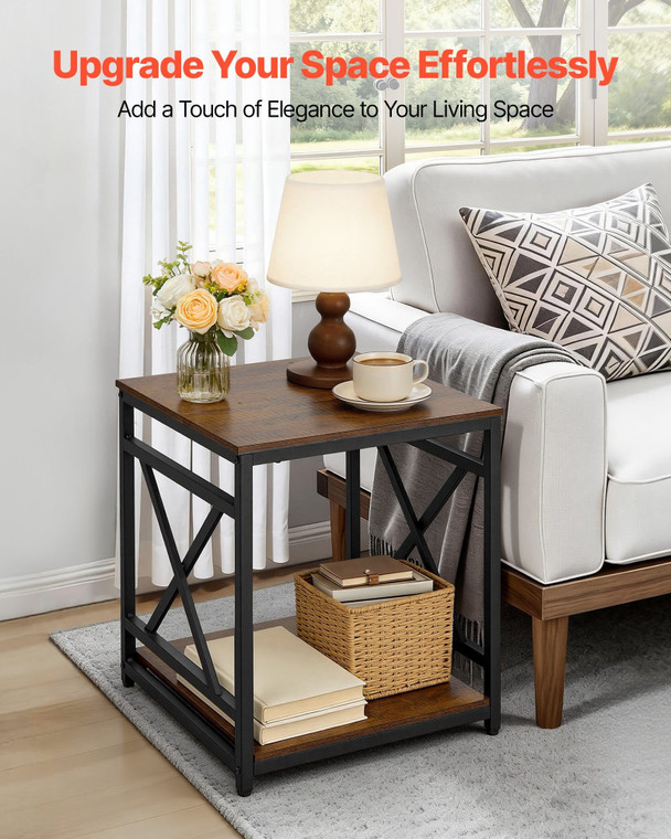 End Table, 2-Tier Square Side Table with Open Storage Shelves, Modern Nightstand Bedside Desk with  E415-TYBZFXTMKFS2TSD5G001V0