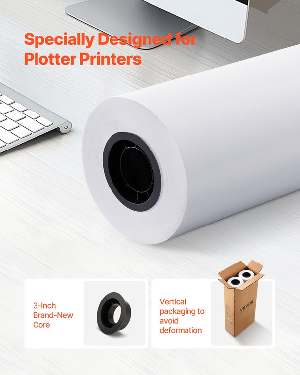 Wide Format Paper, 30 in x 500 ft Plotter Roll, 2 Rolls CAD Bond Rolls with 3 in Core, 20 LB Bond P E415-KFDYZ3INCH306THZW001V0