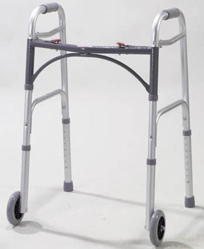Walker Folding 2-Button Adult Alum w/5  Wheels  (Drive) B731-1075C
