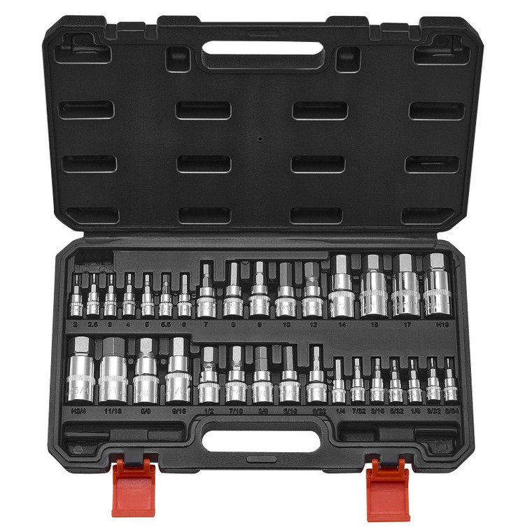  Hex Bit Socket Set, 32-Piece, S2 Alloy Steel and Cr-V Steel, Standard SAE and Metric, 1/4 in, 3/8  E415-PTTT143812HEW6FL4V0