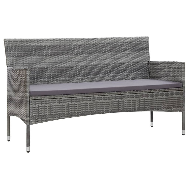 3-Seater Patio Sofa with Cushions Gray Poly Rattan A949-45898