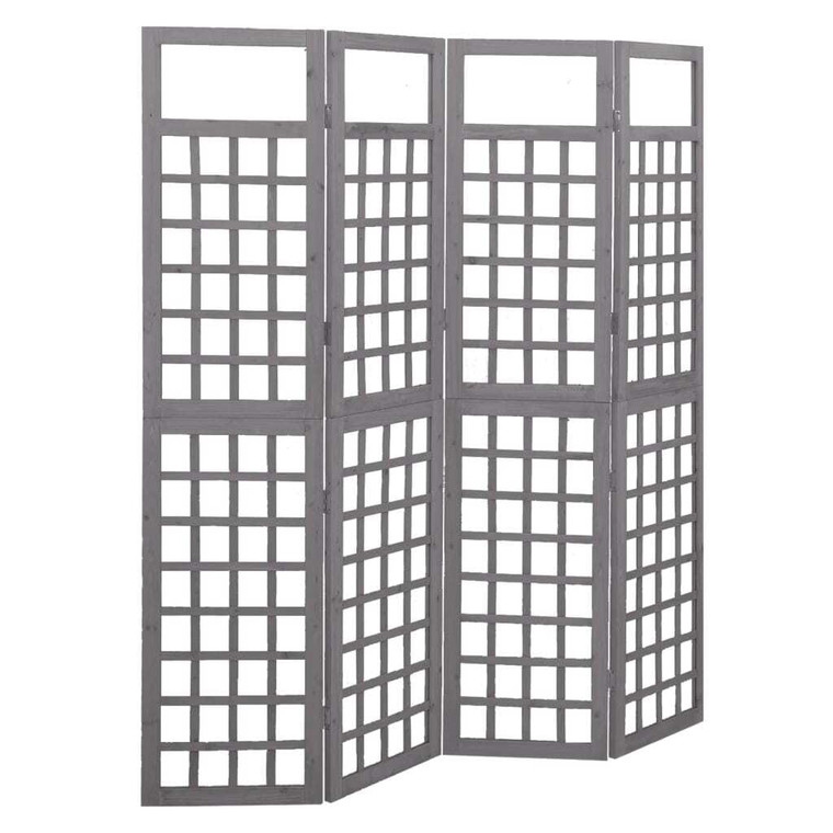 4-Panel Room Divider/Trellis Solid Fir Wood Gray 63.4"x70.9 A949-316487