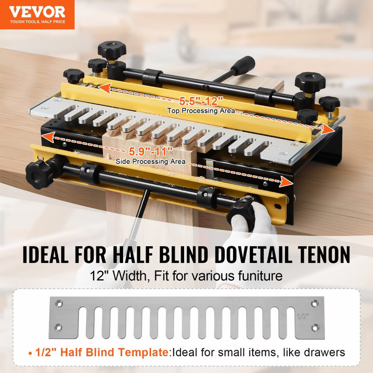  Dovetail Jig, 12 in Width, Dove Tailing Router Jigs with Router Bit & 1/2 Template, Precise Alignm E415-YWJJ12YCDYMBQRXKN001V0