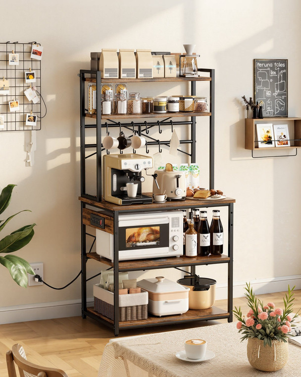  Kitchen Bakers Rack, 5 ft Power Cable Bakers Rack with Power Outlet, Kitchen Stand with X-Shaped S E415-LSHBJ315INCHP16Q2001V1