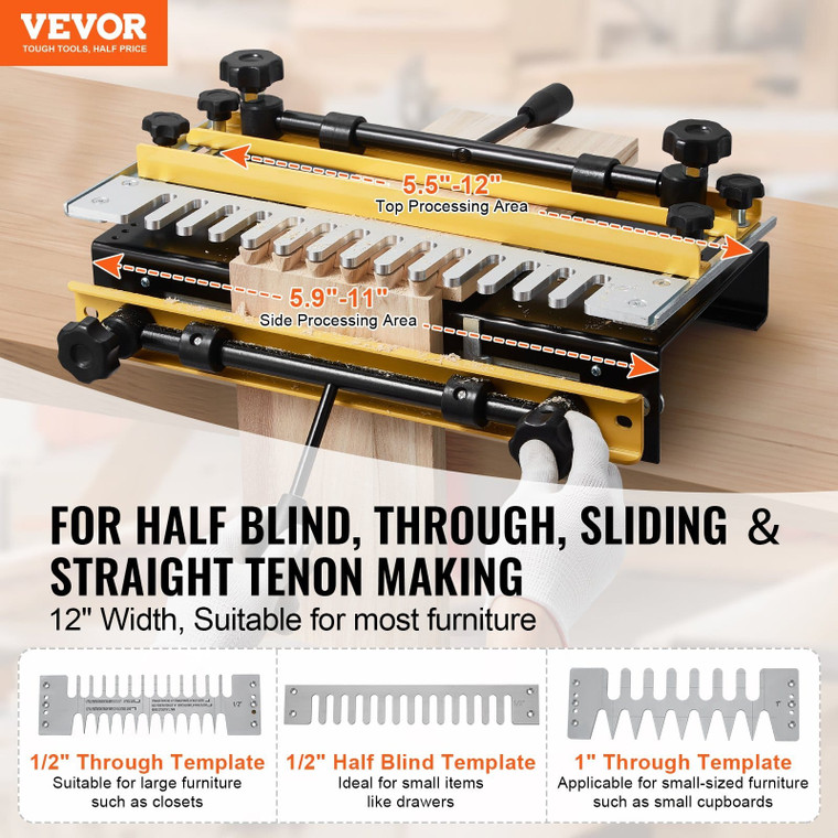  Dovetail Jig, 12 in Width, Dove Tailing Router Jigs with 4 Router Bits & 3 Templates, Precise Alig E415-YWJJ12INCHDSQ308N001V0