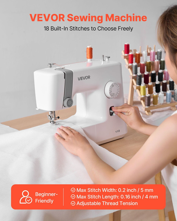 Sewing Machine, 18 Stitch Applications, with LED Light and Foot Pedal, Simple Dial Control, Interio E415-JYFRJ700ZMINUDKG4001V1