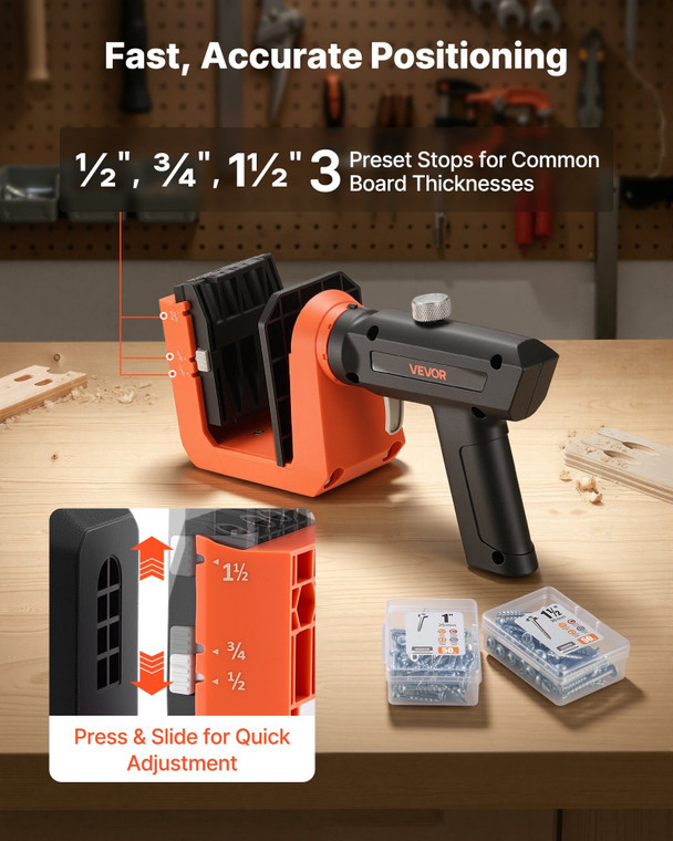 Pocket Hole Jig Kit, 1/2", 3/4", 1-1/2" Adjustable, 360?° Rotating Handle, Jig Pocket Hole System w E415-BXSXKKJSLTZSWMW61001V0