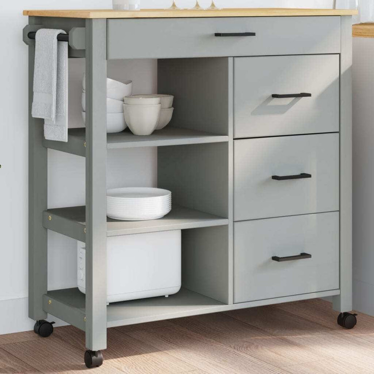  Kitchen Trolley MONZA 33.1"x15.7"x34.8" Solid Wood Pine A949-376113