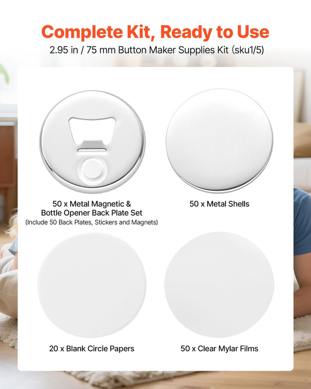 Button Maker Supplies 50 Sets 2.95 in / 75 mm Magnet Button Parts, with Magnetic and Bottle Opener  E415-XZJHCHCYX75MRKC97001V0
