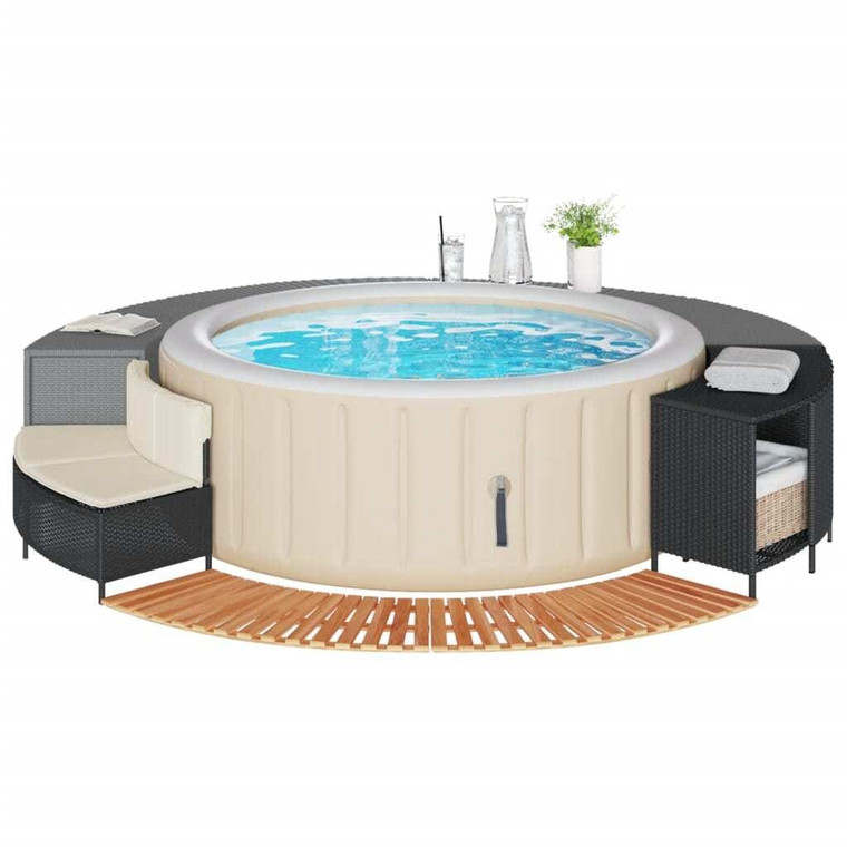  Hot Tub Surround Black Poly Rattan and Solid Wood Acacia A949-365614