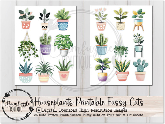 Cute Houseplants Fussy Cut Ephemera Pages - 36 High Quality Printable Digital Download - Junk Journal Supplies, Scrapbook, House Plants