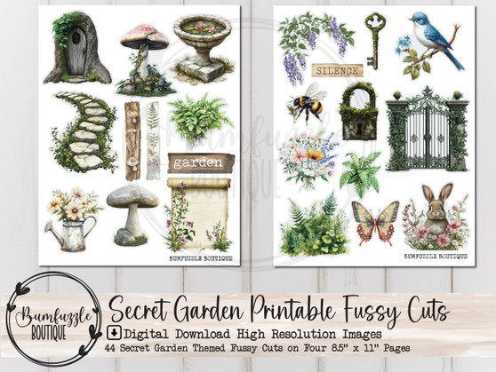 Secret Garden Fussy Cut Ephemera Pages - 44 High Quality Printable Digital Download - Junk Journal Supplies, Enchanted Forest, Garden, Plant