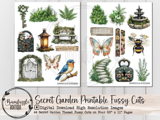 Secret Garden Fussy Cut Ephemera Pages - 44 High Quality Printable Digital Download - Junk Journal Supplies, Enchanted Forest, Garden, Plant