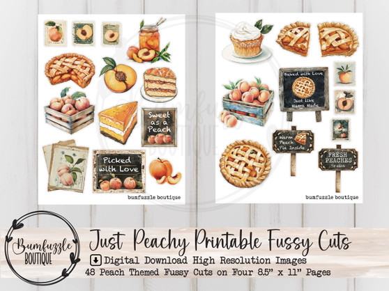 Just Peachy Peach Fussy Cut Ephemera Pages - 48 High Quality Printable Digital Download - Junk Journal Supplies, Summer Vibes, Fruit, Market