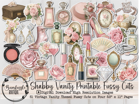 Shabby Vanity Fussy Cut Ephemera Pages - 51 High Quality Printable Digital Download - Junk Journal Supplies, Scrapbooking, Vintage Rose Chic