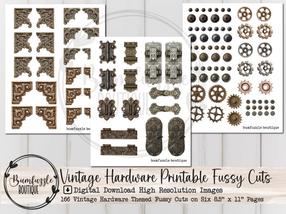 Vintage Hardware Fussy Cut Ephemera Pages - 166 High Quality Printable Digital Download - Junk Journal, Key Locks, Hinges, Edge Decal, Screw