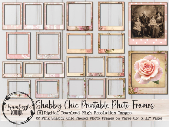Picture Frame Pink Shabby Chic Ephemera Pages - 22 High Quality Printable Digital Download - Junk Journal, Photo, Vintage Photograph, Floral