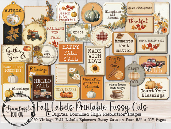 Vintage Fall Labels Fussy Cut Ephemera Pages - 50 High Quality Printable Digital Download - Junk Journal Cutouts, Stickers Tags Autumn Cozy Vintage Fall Labels Fussy Cut Ephemera Pages - 50 High Quality Printable Digital Download - Junk Journal Cutouts, Stickers Tags Autumn Cozy