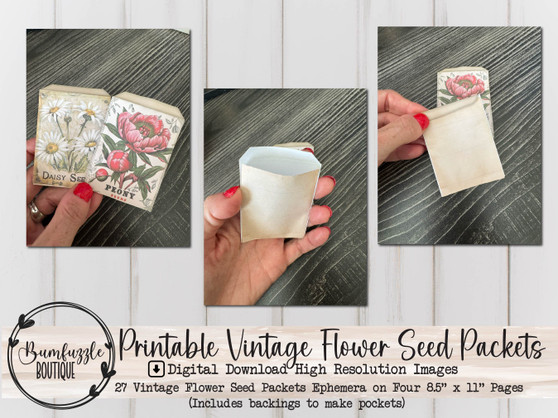 Vintage Flower Seed Packets - 27 High Quality Printable Digital Download, Junk Journal Ephemera, Seed Envelopes, Garden, Floral, Antique