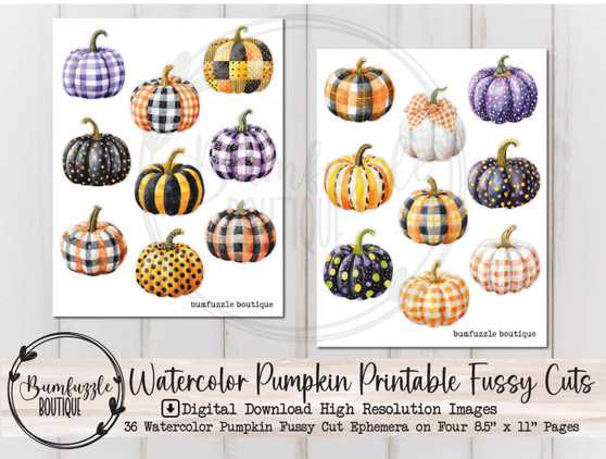 Watercolor Pumpkin Fussy Cut Ephemera Pages - 36 High Quality Printable Digital Download - Junk Journal Pumpkins Autumn Fall Warm Halloween