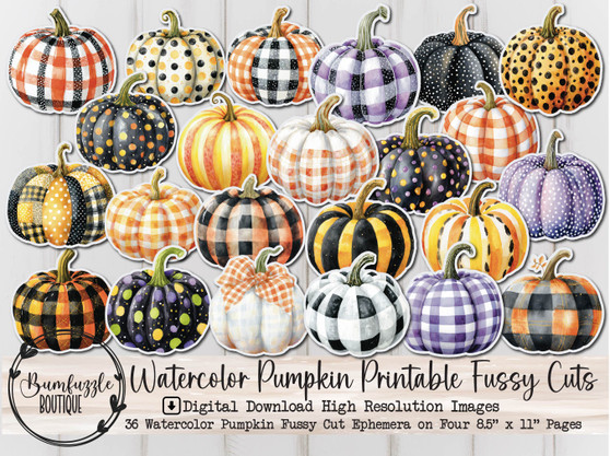 Watercolor Pumpkin Fussy Cut Ephemera Pages - 36 High Quality Printable Digital Download - Junk Journal Pumpkins Autumn Fall Warm Halloween